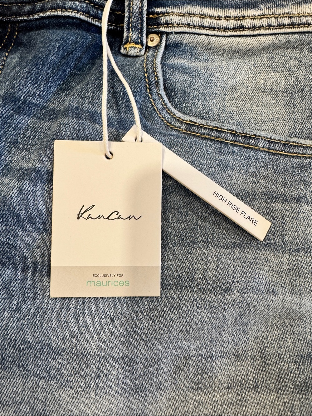 KanCan Two-Tone Blue Distressed Flare Jeans with Frayed Split Hem - Picture 5 of 7